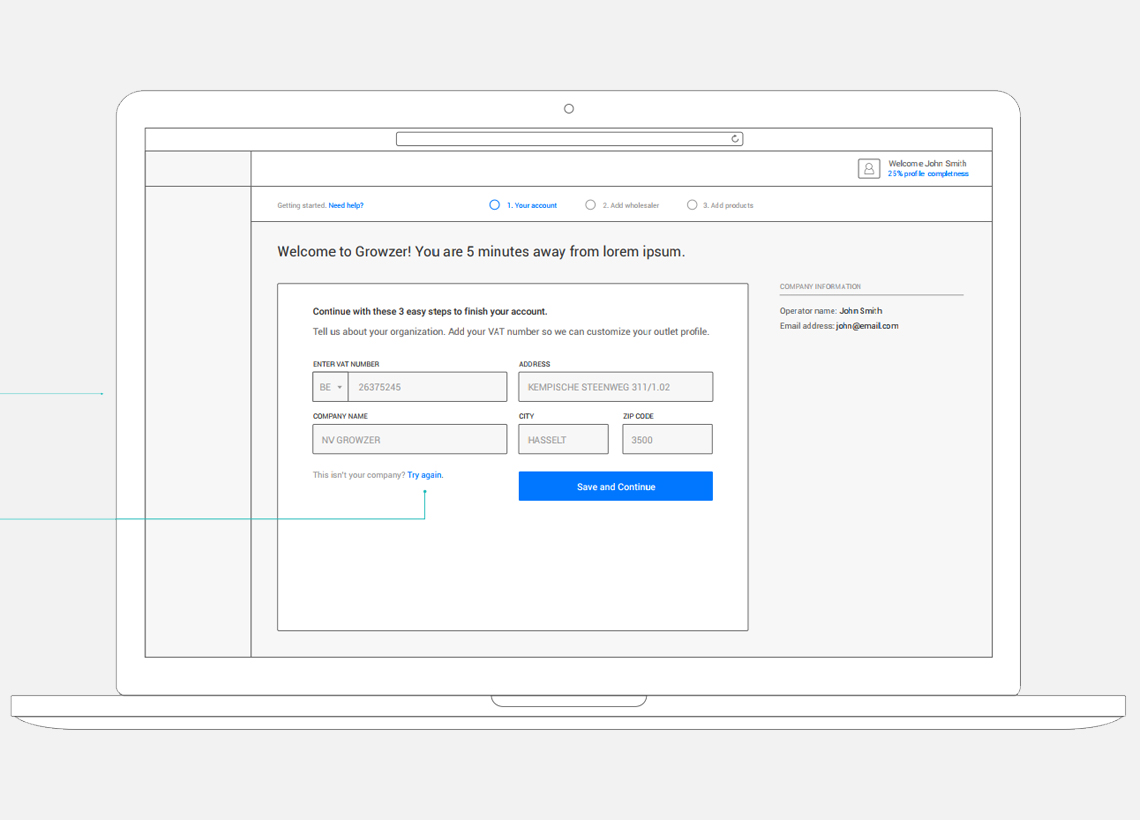 Growzer onboarding UX - wireframes