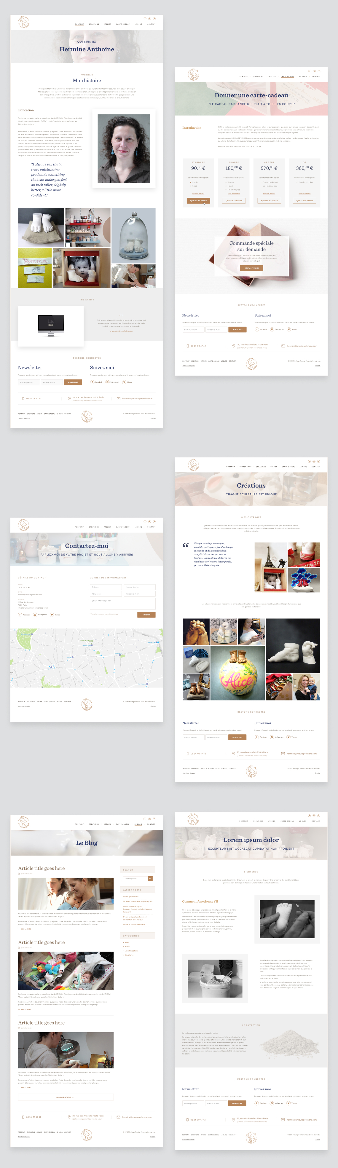 Moulage Tendre - internal pages, business website for Hermine Anthoine