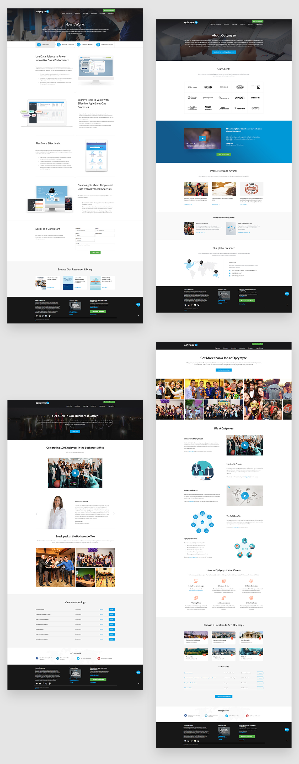 Optymyze website - internal pages